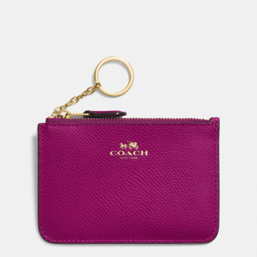 KEY POUCH WITH GUSSET IN CROSSGRAIN LEATHER - COACH f64064 -  IMITATION GOLD/FUCHSIA