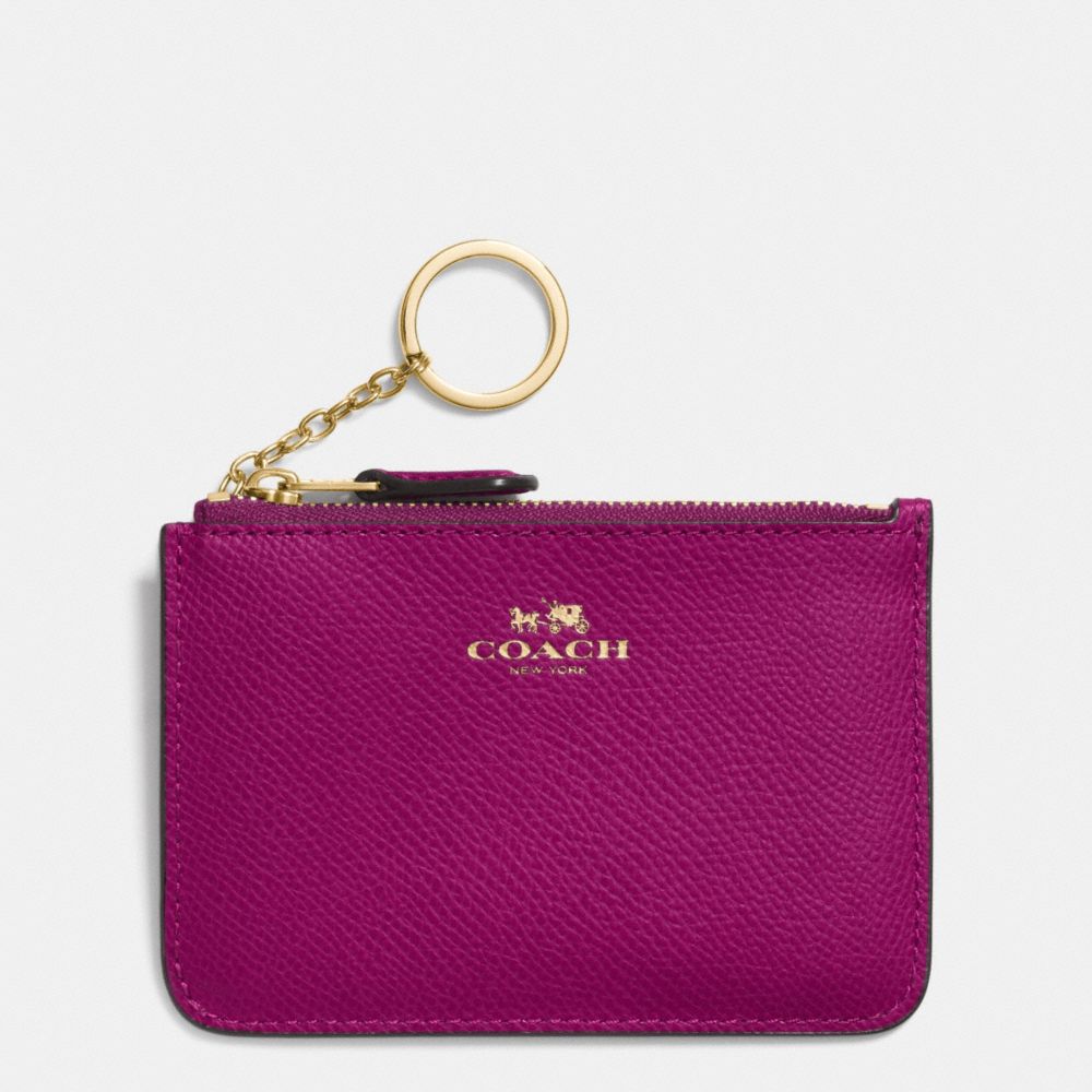 KEY POUCH WITH GUSSET IN CROSSGRAIN LEATHER - COACH f64064 - IMITATION GOLD/FUCHSIA