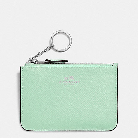 COACH KEY POUCH WITH GUSSET IN CROSSGRAIN LEATHER - SILVER/SEAGLASS - f64064