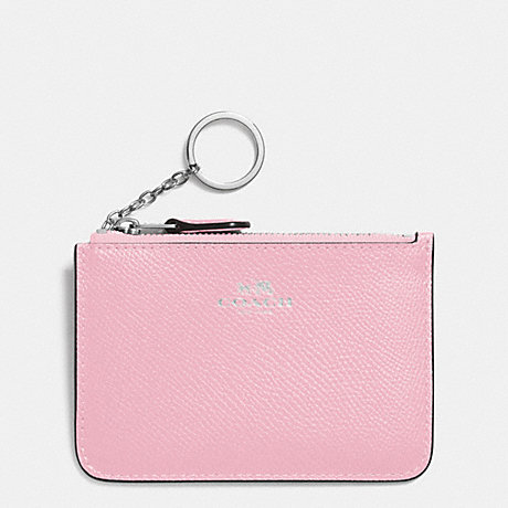 COACH KEY POUCH WITH GUSSET IN CROSSGRAIN LEATHER - SILVER/PETAL - f64064