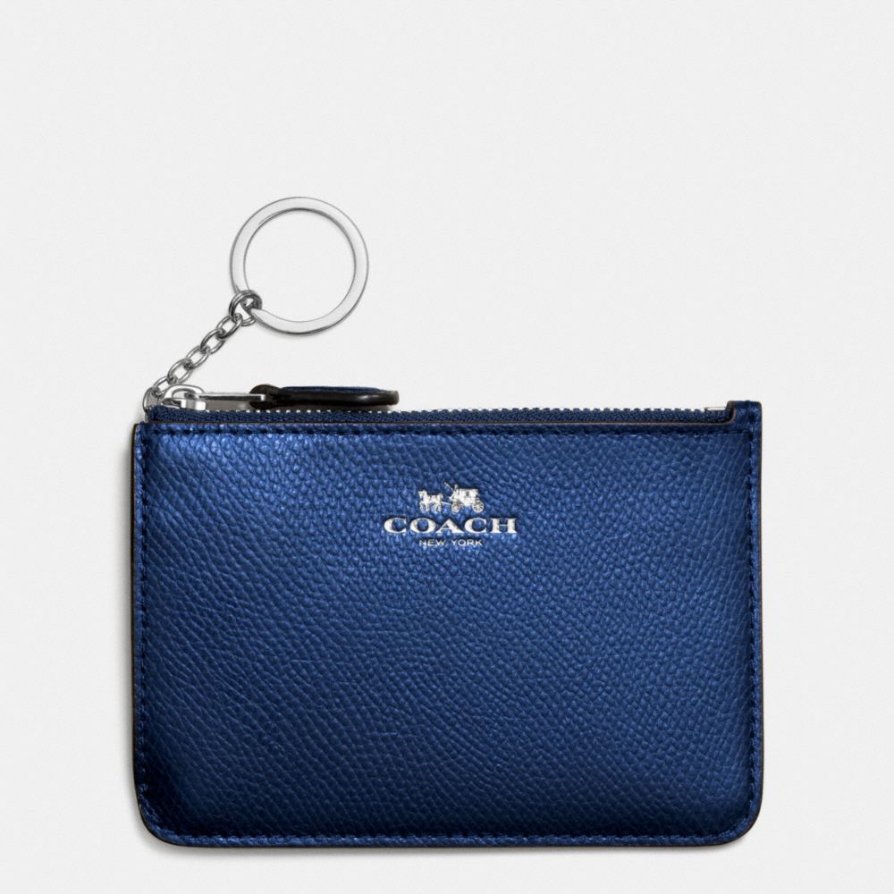 KEY POUCH WITH GUSSET IN CROSSGRAIN LEATHER - COACH f64064 -  SILVER/METALLIC MIDNIGHT