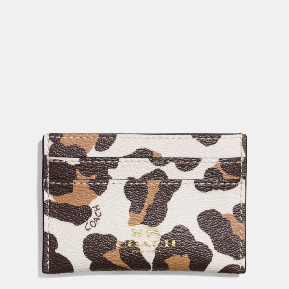 FLAT CARD CASE IN OCELOT HAIRCALF - COACH f64065 - LIGHT GOLD/CHALK MULTI