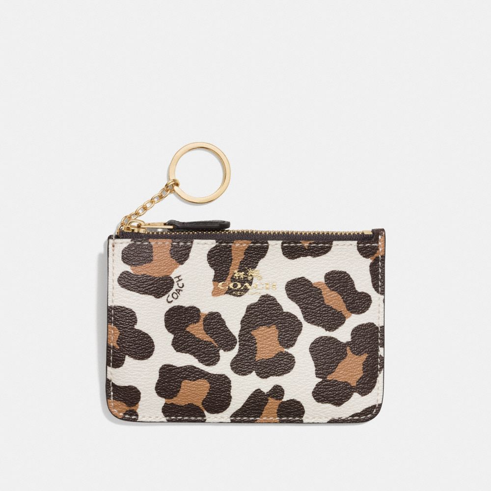 KEY POUCH WITH GUSSET IN OCELOT PRINT HAIRCALF - COACH f64072 - LIGHT GOLD/CHALK MULTI