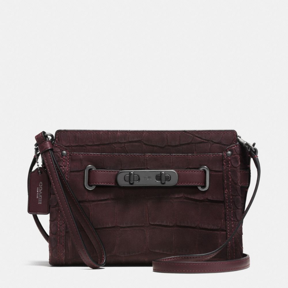 COACH SWAGGER WRISTLET IN CROC EMBOSSED NUBUCK - COACH f64213 - BLACK ANTIQUE NICKEL/OXBLOOD