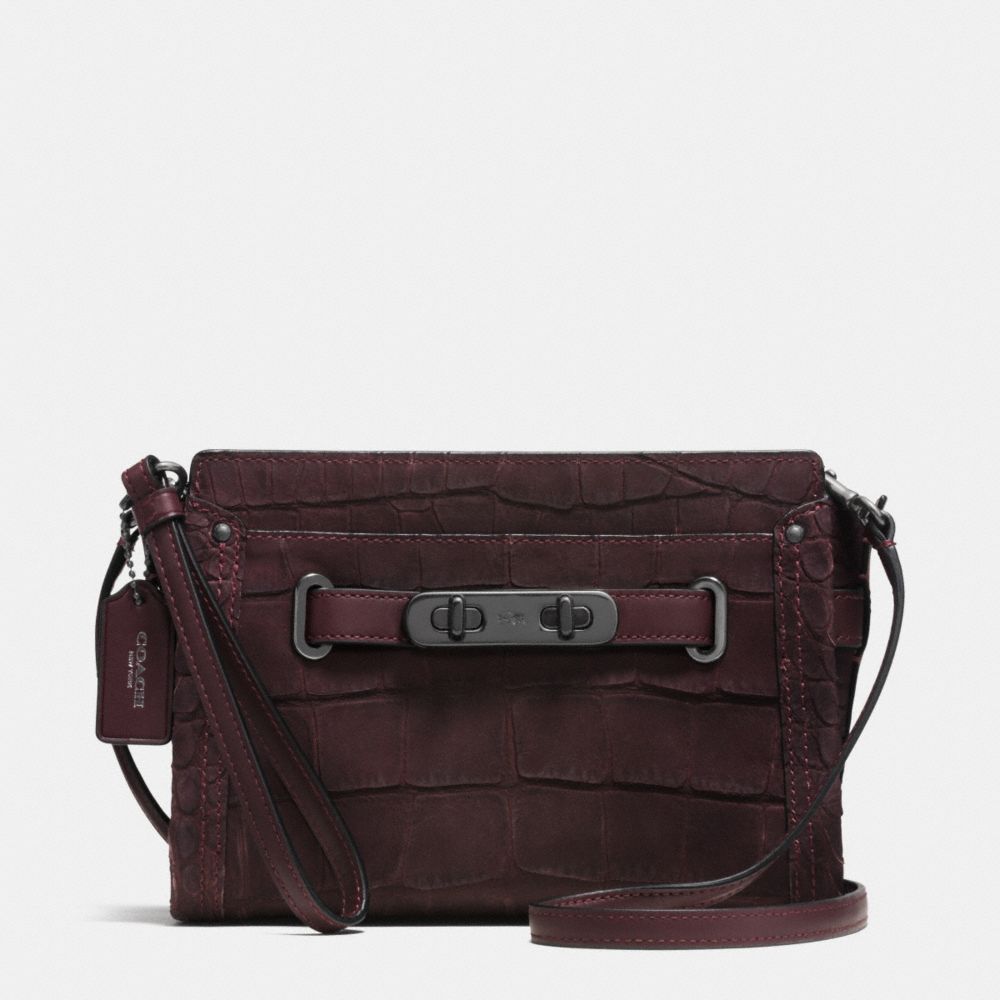 COACH SWAGGER WRISTLET IN CROC EMBOSSED NUBUCK - COACH f64213 - BLACK ANTIQUE NICKEL/OXBLOOD