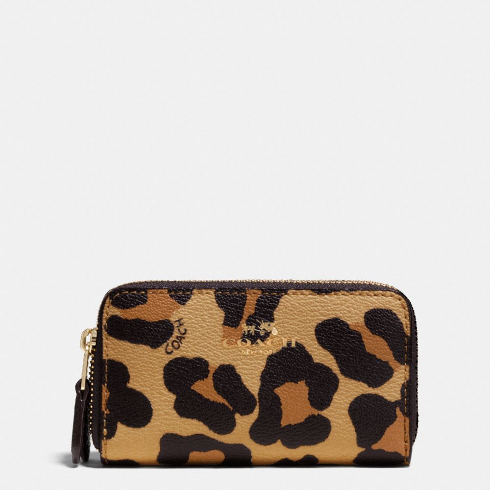 DOUBLE ZIP COIN CASE IN OCELOT PRINT HAIRCALF - COACH f64241 - IMITATION GOLD/NEUTRAL