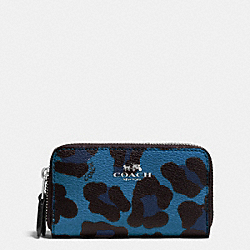 DOUBLE ZIP COIN CASE IN OCELOT PRINT COATED CANVAS - COACH f64241 - SILVER/SLATE