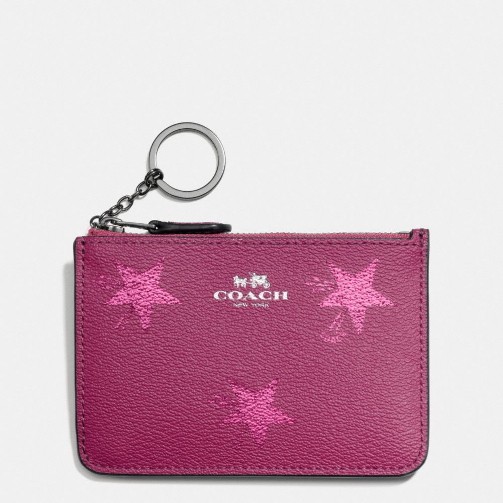 KEY POUCH WITH GUSSET IN STAR CANYON PRINT COATED CANVAS - COACH f64246 - ANTIQUE NICKEL/CRANBERRY