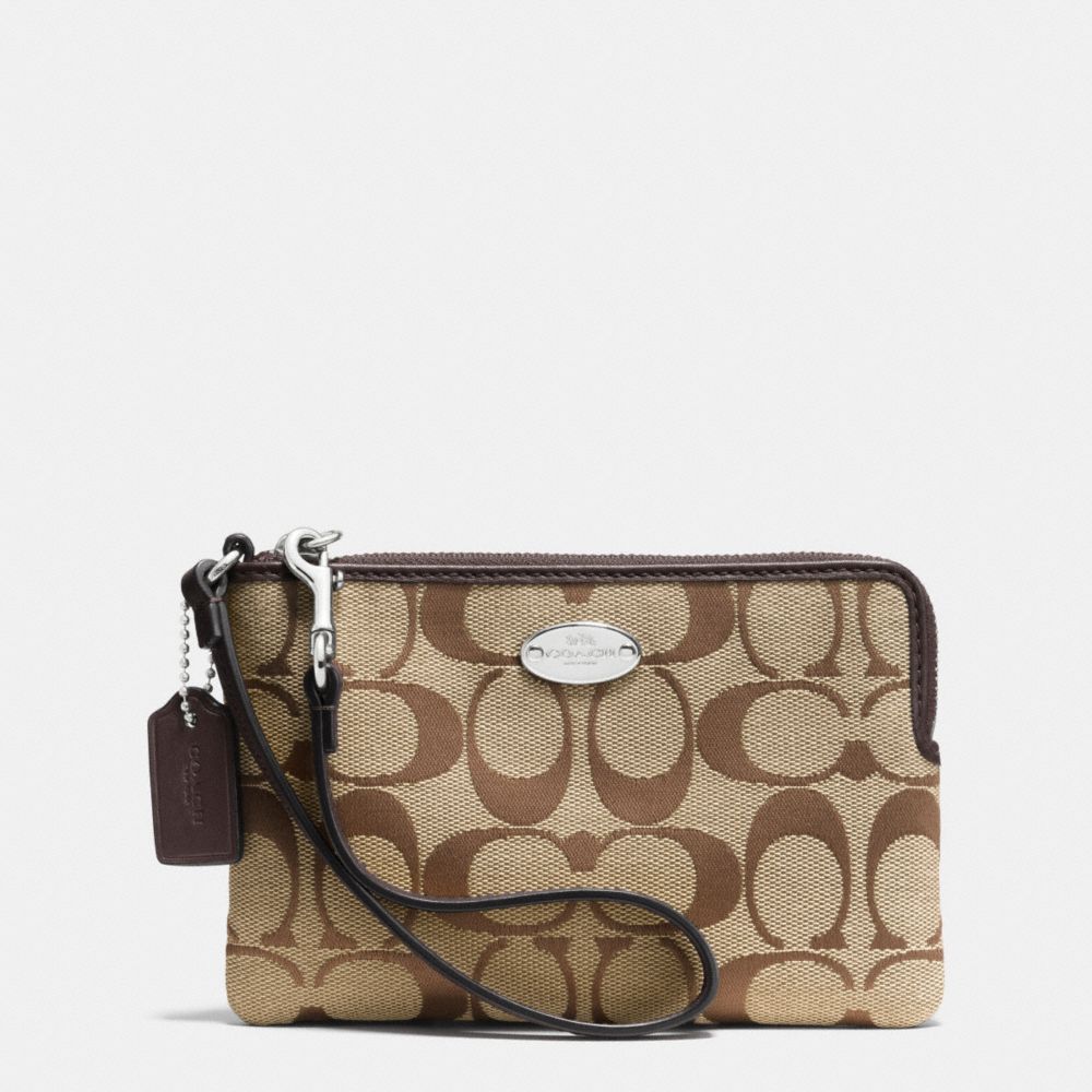 CORNER ZIP IN SIGNATURE - COACH f64375 -  SILVER/KHAKI/MAHOGANY