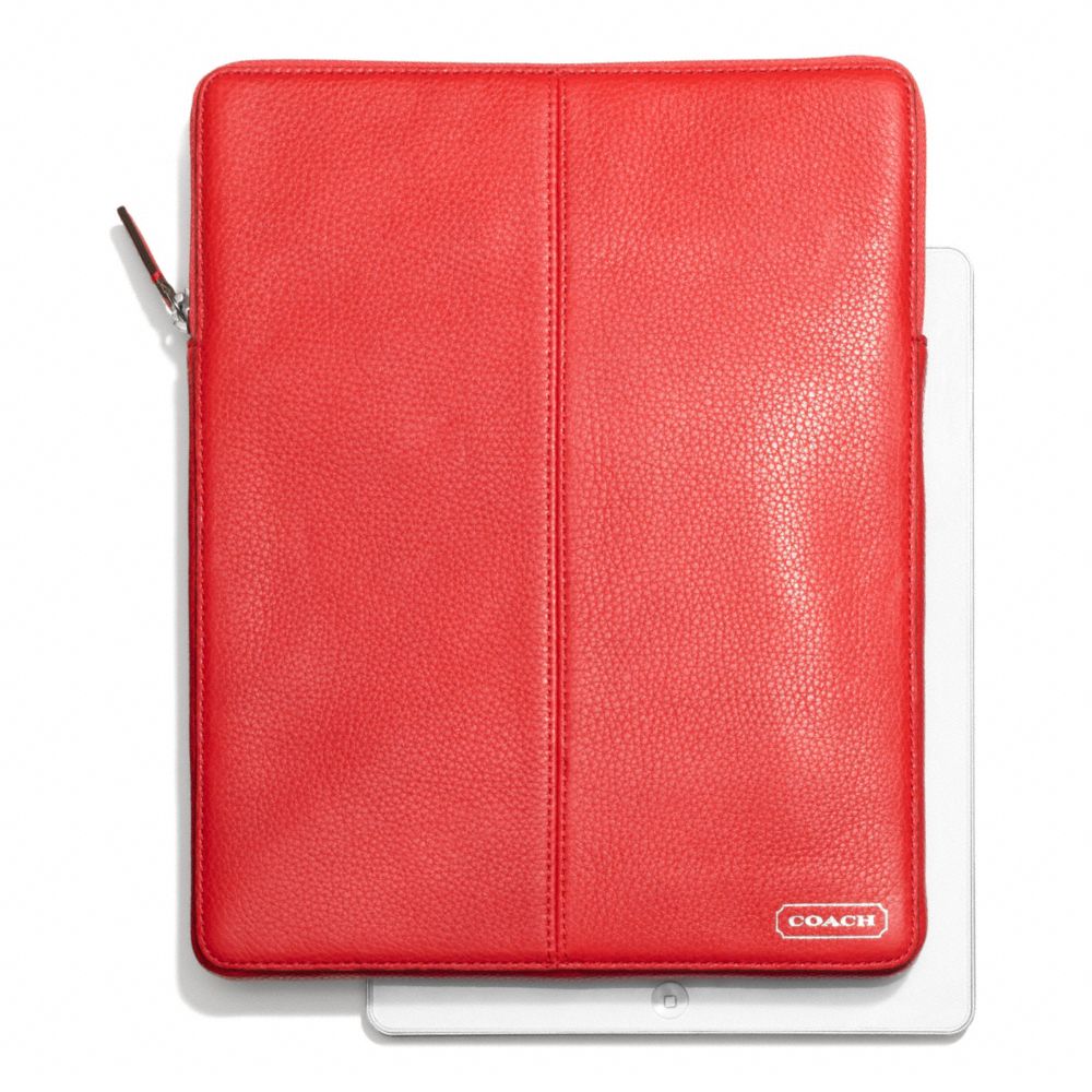 PARK LEATHER NORTH/SOUTH TABLET SLEEVE - COACH f64437 - SILVER/VERMILLION