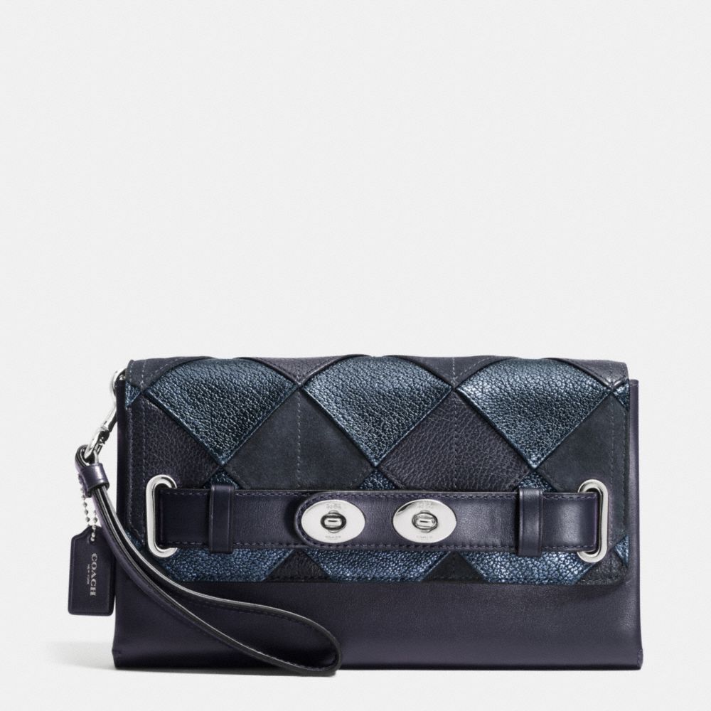 BLAKE CLUTCH IN PATCHWORK LEATHER - COACH F64639 - SILVER/BLUE MULTICOLOR