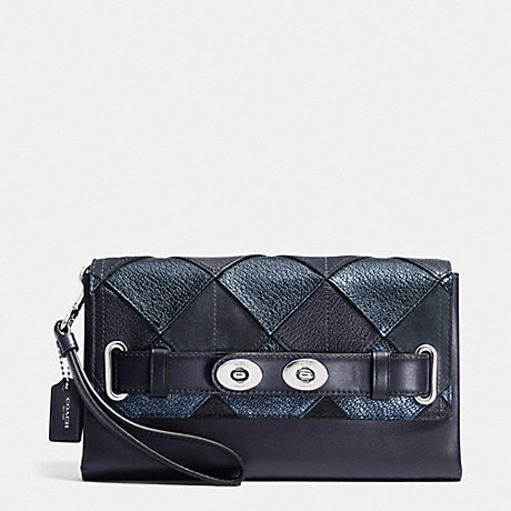 COACH BLAKE CLUTCH IN PATCHWORK LEATHER - SILVER/BLUE MULTICOLOR - f64639