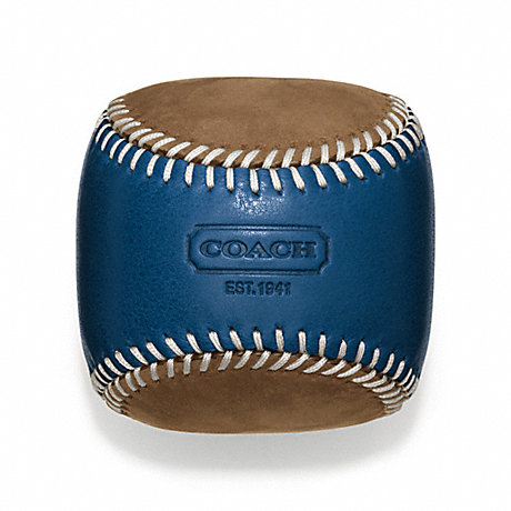 COACH BLEECKER LEATHER SUEDE BASEBALL PAPERWEIGHT - VINTAGE ROYAL/FAWN - f64677