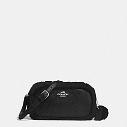 CROSSBODY POUCH IN LEATHER AND SHEARLING - COACH f64706 - SILVER/BLACK/BLACK