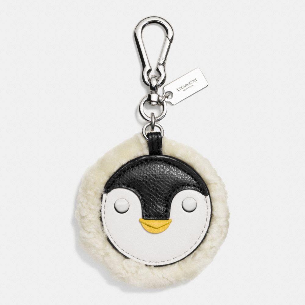 FURRY PENGUIN KEY RING - COACH f64753 - SILVER/MULTICOLOR