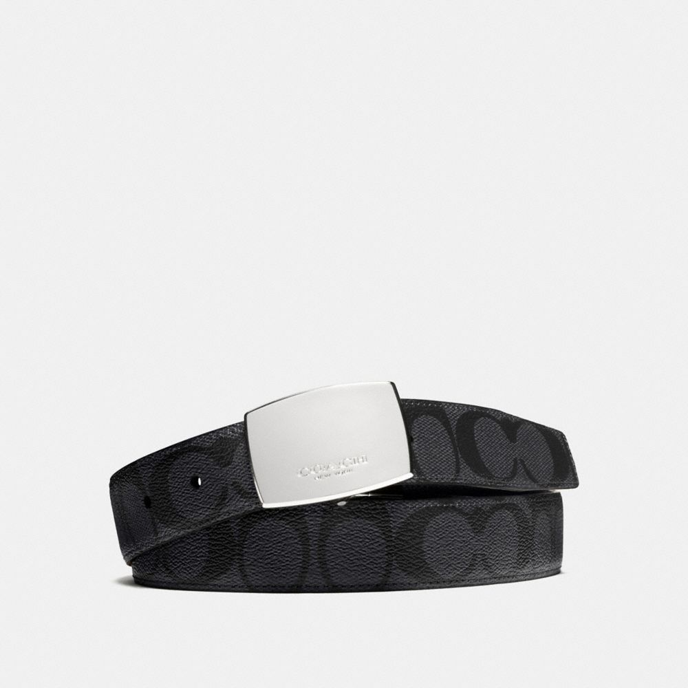 DRESS PLAQUE CUT-TO-SIZE REVERSIBLE SIGNATURE COATED CANVAS BELT  - COACH f64828 - CHARCOAL/BLACK