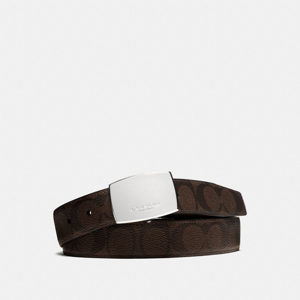 DRESS PLAQUE CUT-TO-SIZE REVERSIBLE SIGNATURE COATED CANVAS BELT  - COACH f64828 - MAHOGANY/BROWN