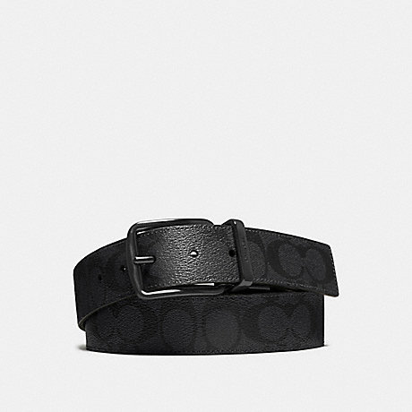 COACH WIDE HARNESS CUT-TO-SIZE REVERSIBLE SIGNATURE COATED CANVAS BELT - BLACK/BLACK - f64839