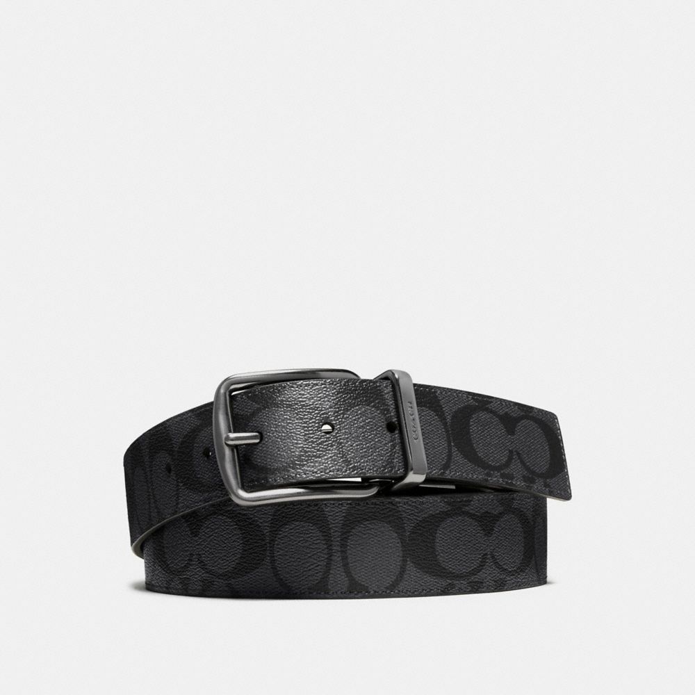 WIDE HARNESS CUT-TO-SIZE REVERSIBLE SIGNATURE COATED CANVAS BELT - COACH f64839 - CHARCOAL/BLACK