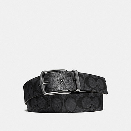 COACH WIDE HARNESS CUT-TO-SIZE REVERSIBLE SIGNATURE COATED CANVAS BELT - CHARCOAL/BLACK - f64839