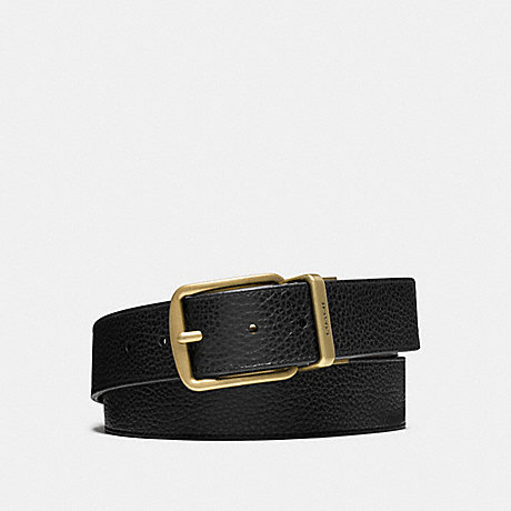 COACH WIDE HARNESS CUT-TO-SIZE REVERSIBLE PEBBLE LEATHER BELT - ANTIQUED BRASS/BLACK/DARK BROWN - f64840