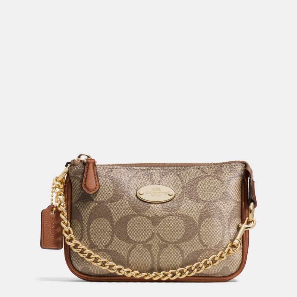 SMALL WRISTLET 15 IN SIGNATURE - COACH f64854 - IMITATION GOLD/KHAKI/SADDLE