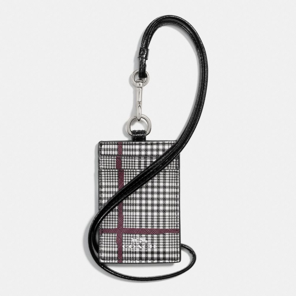 LANYARD ID IN GLEN PLAID COATED CANVAS - COACH f65065 - SILVER/BLACK