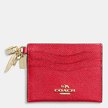 COACH CHINESE NEW YEAR CHARM FLAT CARD CASE IN CROSSGRAIN LEATHER - LIGHT GOLD/TRUE RED - f65146