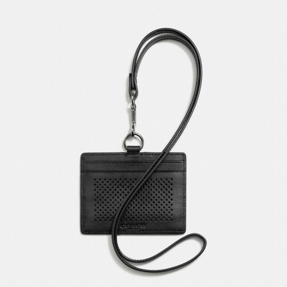 ID LANYARD IN PERFORATED LEATHER - COACH f65209 - BLACK