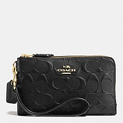 DOUBLE CORNER ZIP WRISTLET IN DEBOSSED SIGNATURE LEATHER - COACH f65219 - IMITATION GOLD/BLACK