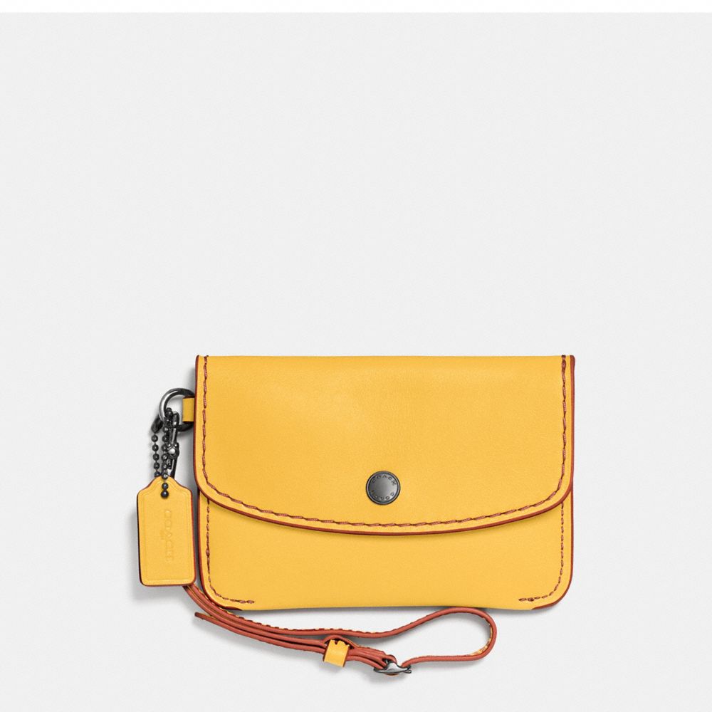 ENVELOPE KEY POUCH IN GLOVETANNED LEATHER - COACH f65268 - DARK GUNMETAL/CANARY