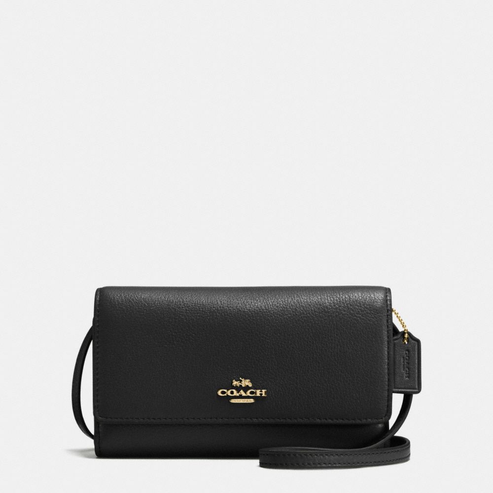 PHONE CROSSBODY IN PEBBLE LEATHER - COACH f65284 - IMITATION  GOLD/BLACK