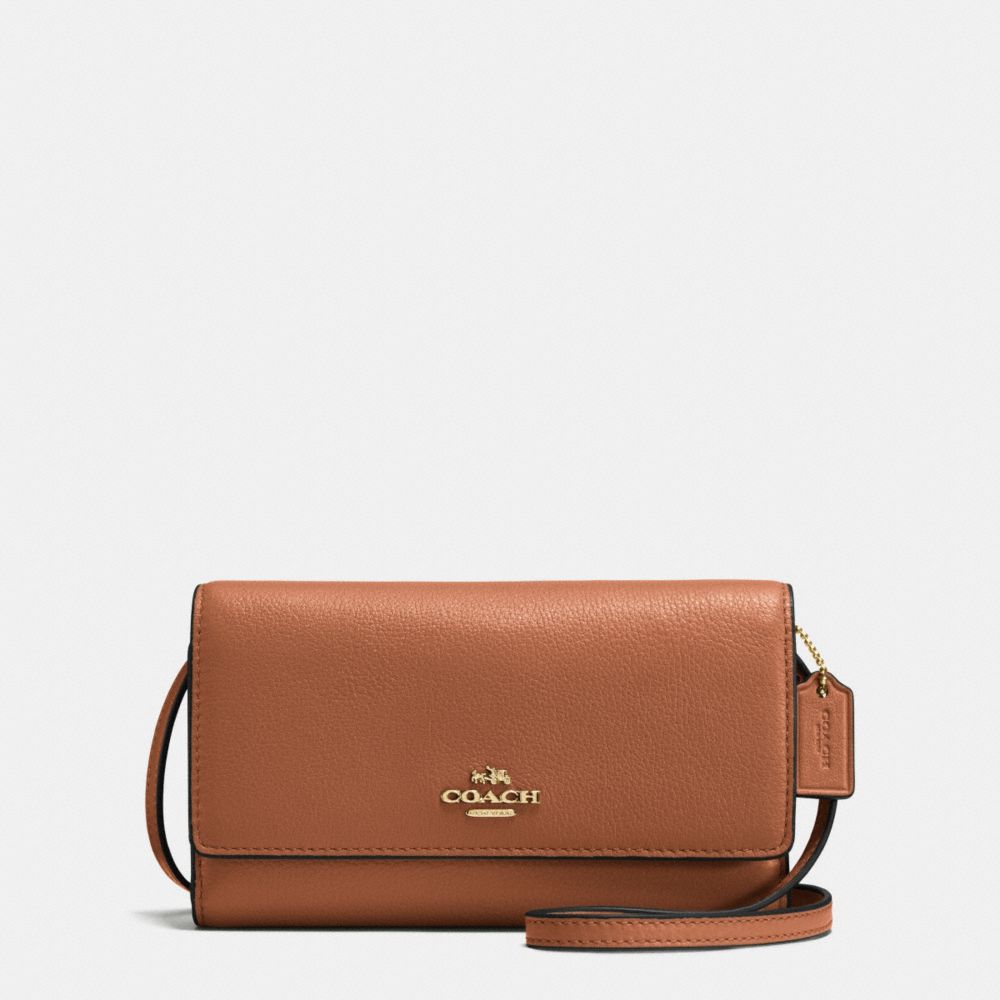 PHONE CROSSBODY IN PEBBLE LEATHER - COACH f65284 - IMITATION GOLD/SADDLE