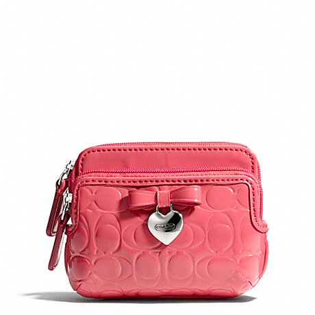 COACH EMBOSSED LIQUID GLOSS DOUBLE ZIP COIN WALLET - SILVER/CORAL - f65384