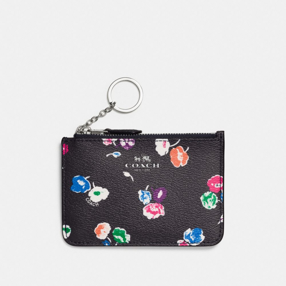 KEY POUCH WITH GUSSET IN WILDFLOWER PRINT COATED CANVAS - COACH f65444 - SILVER/RAINBOW MULTI