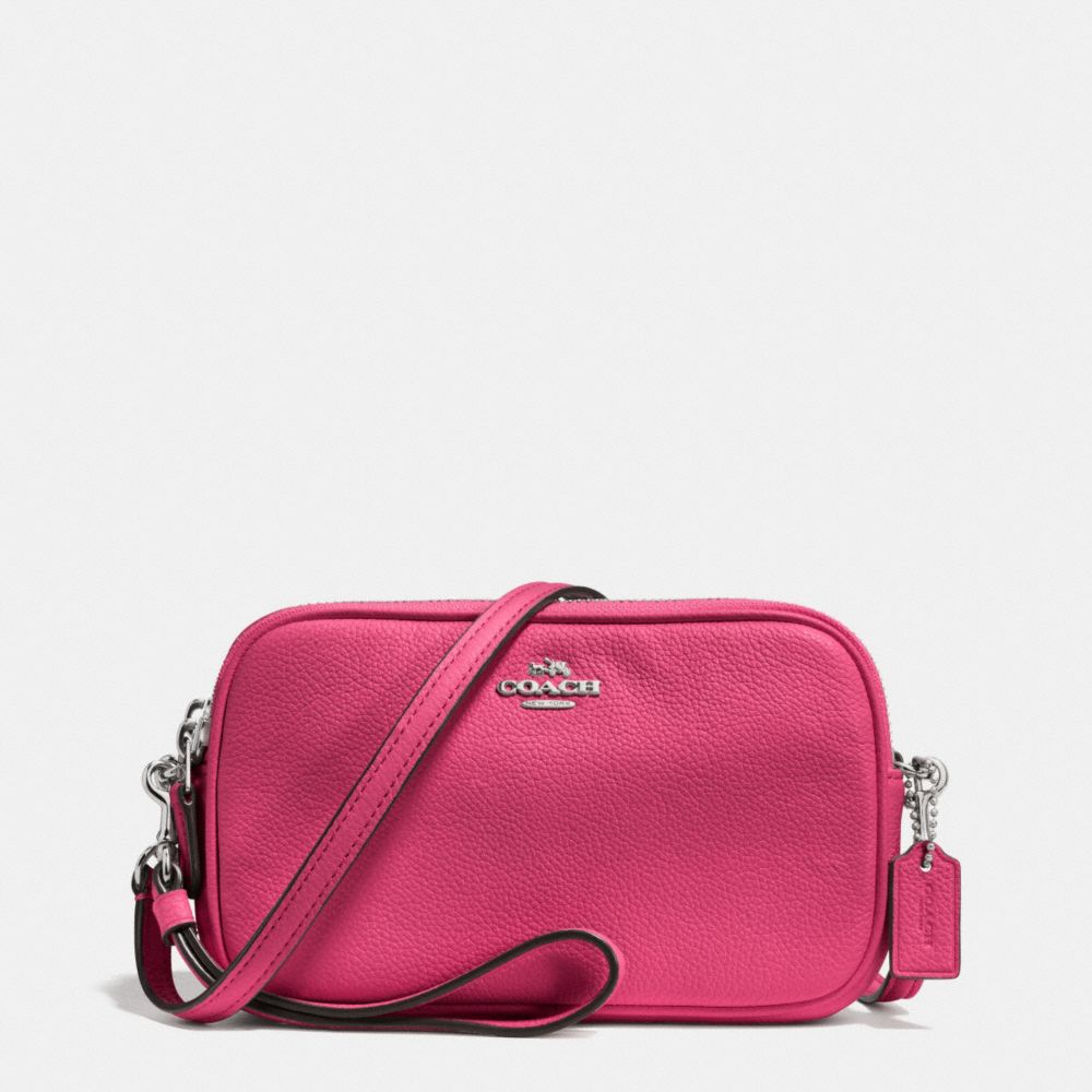 CROSSBODY CLUTCH IN PEBBLE LEATHER - COACH f65547 - SILVER/DAHLIA