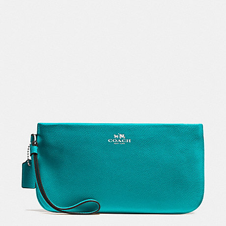 COACH LARGE WRISTLET IN CROSSGRAIN LEATHER - SILVER/TURQUOISE - f65555