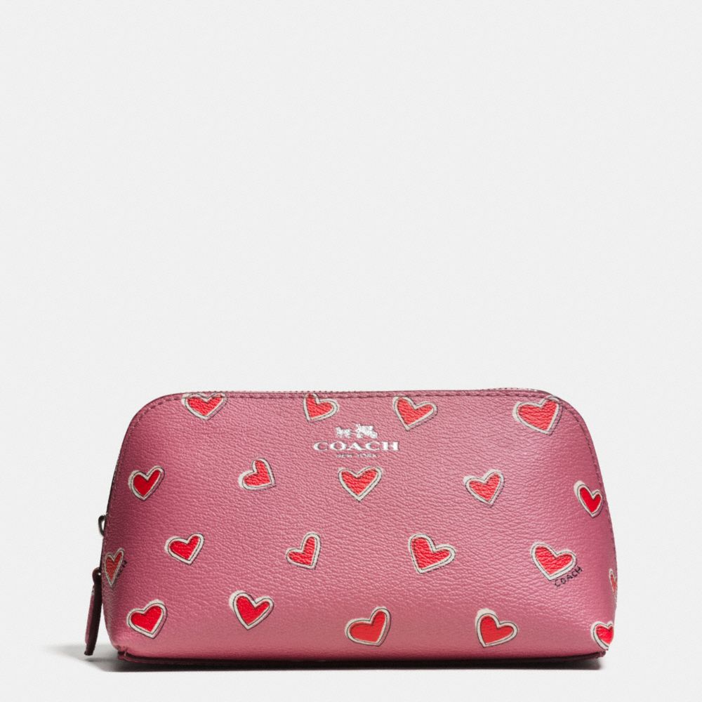 COSMETIC CASE 17 IN HEART PRINT COATED CANVAS - COACH f65572 - SILVER/PINK