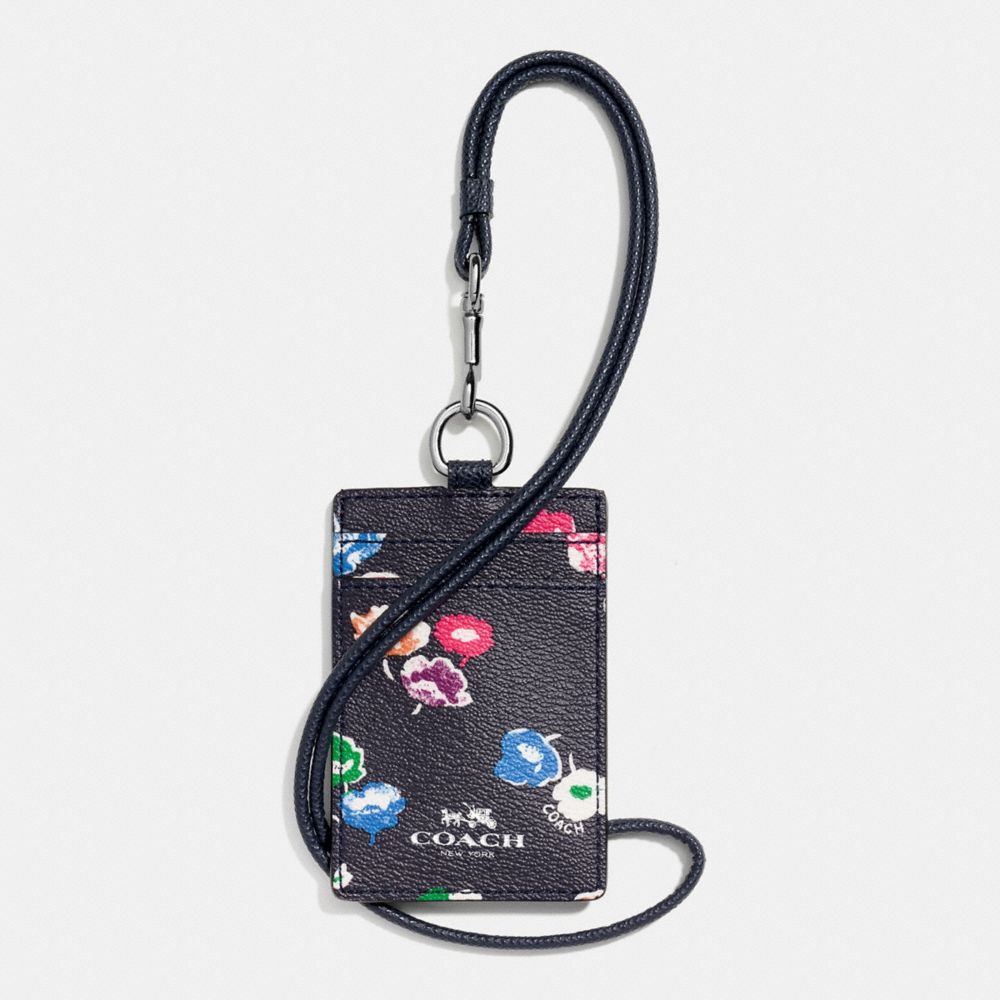 LANYARD ID IN WILDFLOWER PRINT COATED CANVAS - COACH f65573 - SILVER/RAINBOW MULTI