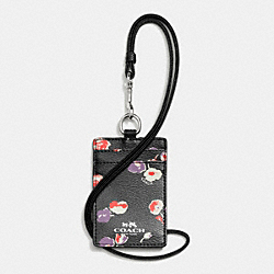 LANYARD ID IN WILDFLOWER PRINT COATED CANVAS - COACH f65573 - SILVER/BLACK MULTI