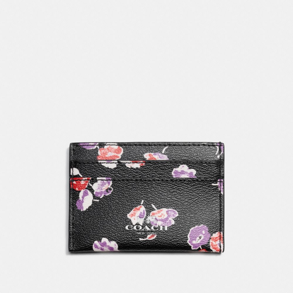 FLAT CARD CASE IN WILDFLOWER PRINT COATED CANVAS - COACH f65574 - SILVER/BLACK MULTI