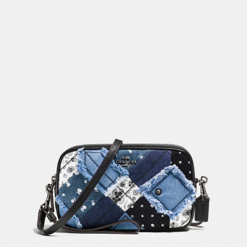 CROSSBODY CLUTCH IN CANYON QUILT DENIM - COACH f65723 - DARK GUNMETAL/DENIM SKULL PRINT