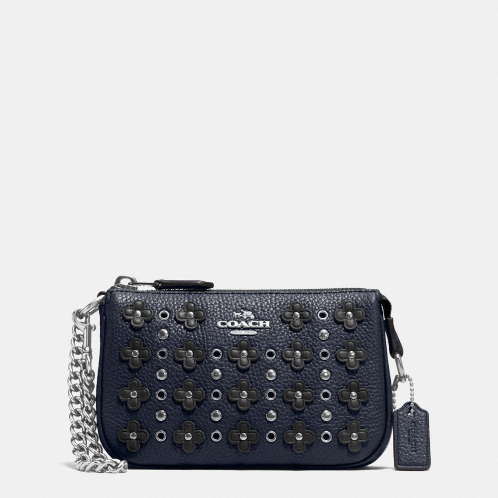 NOLITA WRISTLET 15 IN FLORAL RIVETS LEATHER - COACH f65726 - SILVER/NAVY/BLACK