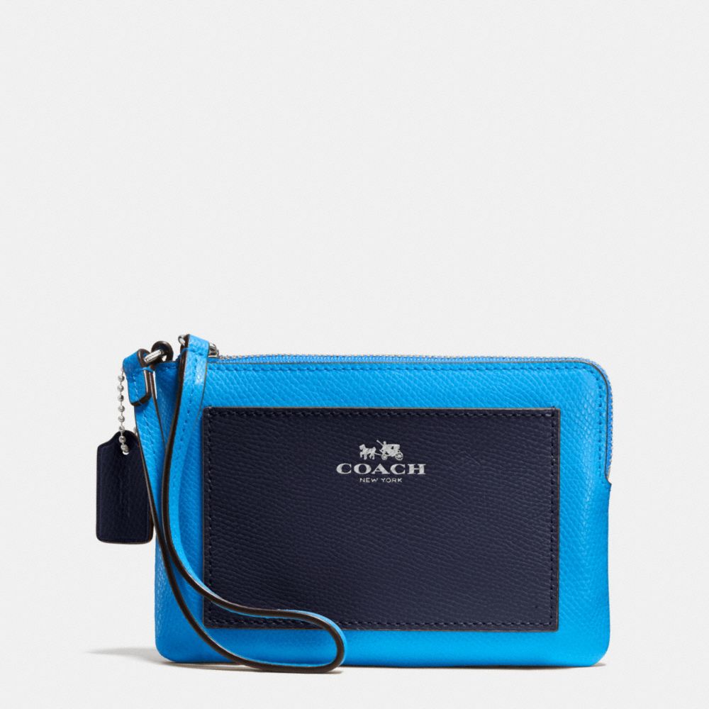 CORNER ZIP WRISTLET IN COLORBLOCK CROSSGRAIN LEATHER - COACH  f65758 - SILVER/AZURE MULTI