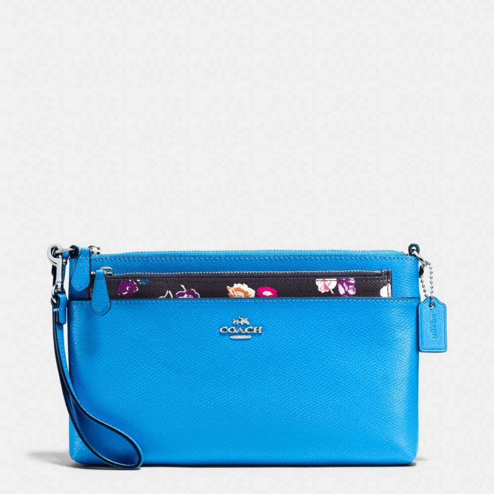 WRISTLET WITH POP UP POUCH IN WILDFLOWER PRINT COATED CANVAS - COACH F65805 - SILVER/AZURE MULTI