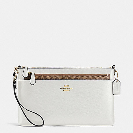 COACH WRISTLET WITH POP UP POUCH IN CROSSGRAIN LEATHER - IMITATION GOLD/CHALK - f65807
