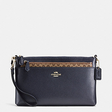 COACH WRISTLET WITH POP UP POUCH IN CROSSGRAIN LEATHER - IMITATION GOLD/MIDNIGHT - f65807