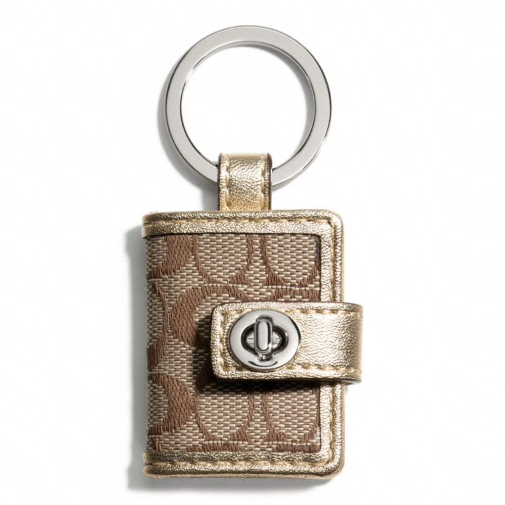 SIGNATURE TURNLOCK PICTURE FRAME KEY RING - COACH f65817 - SILVER/KHAKI/METALLIC