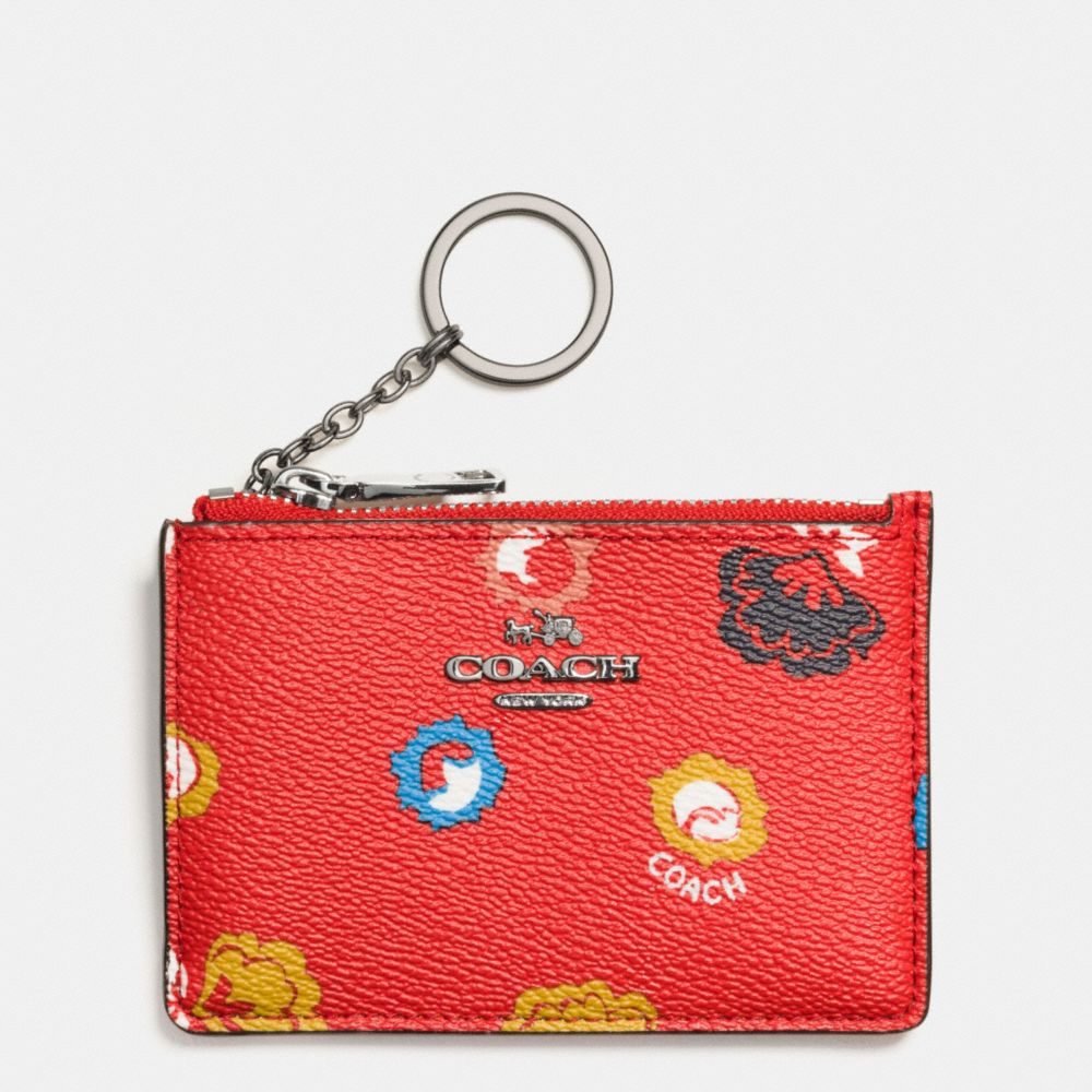 MINI ID SKINNY IN WILD PRAIRIE PRINT COATED CANVAS - COACH f65886 - SILVER/CARMINE WILD PRAIRIE