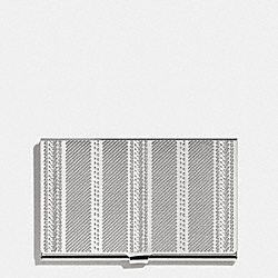 COACH CROSBY BUSINESS CARD CASE IN ENGRAVED METAL TICKING STRIPE - NICKEL - F66005
